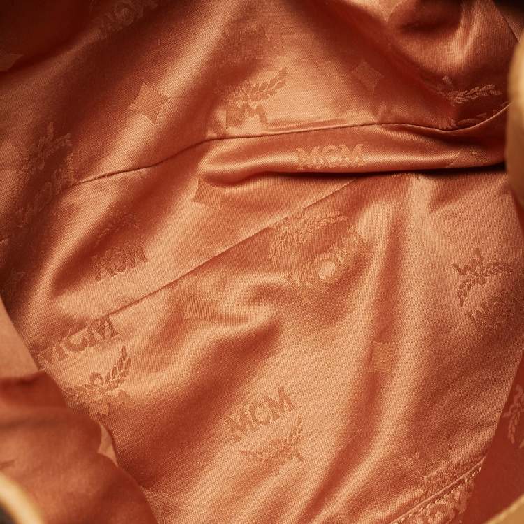Pre Owned MCM Brown Cognac Visetos Coated Canvas Drawstring Bucket Bag