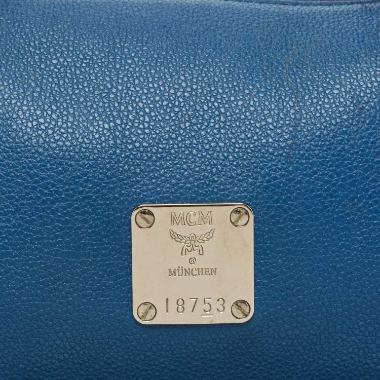مملوكة مسبقًا MCM Blue Leather Logo Boston Bag
