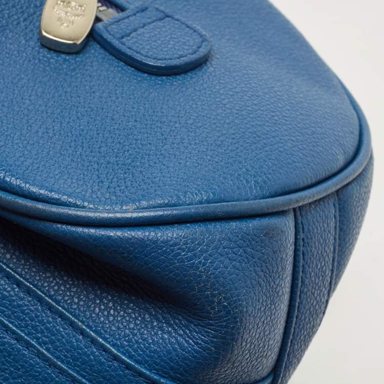 مملوكة مسبقًا MCM Blue Leather Logo Boston Bag