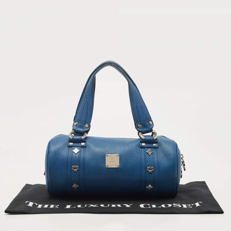 مملوكة مسبقًا MCM Blue Leather Logo Boston Bag