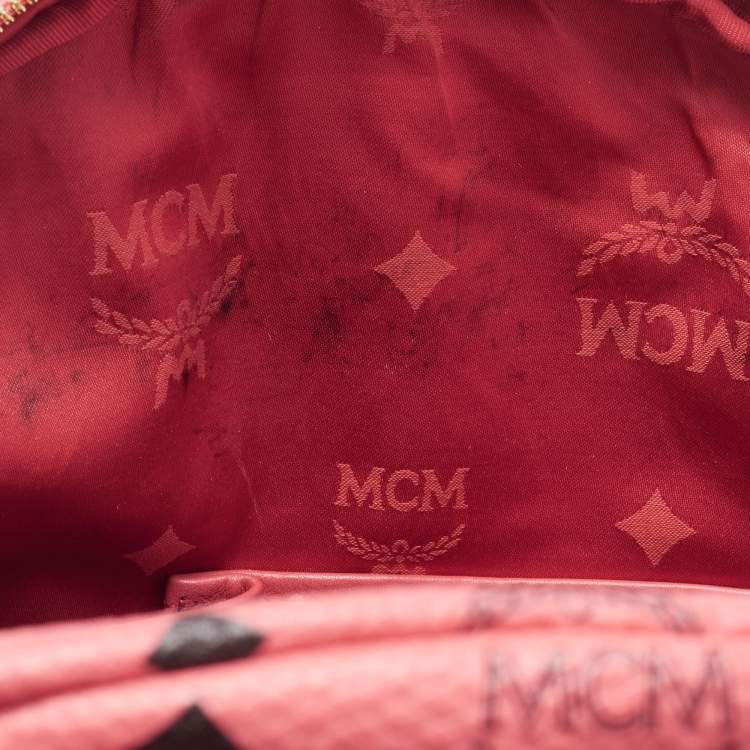 Pre Owned MCM Pink Visetos Coated Canvas and Leather Studs Backpack