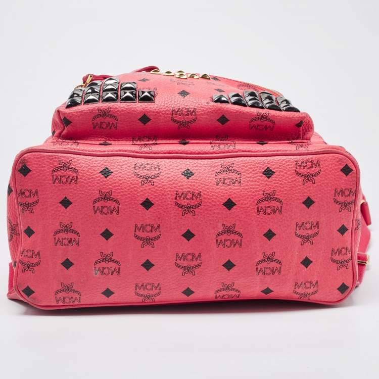 Pre Owned MCM Pink Visetos Coated Canvas and Leather Studs Backpack
