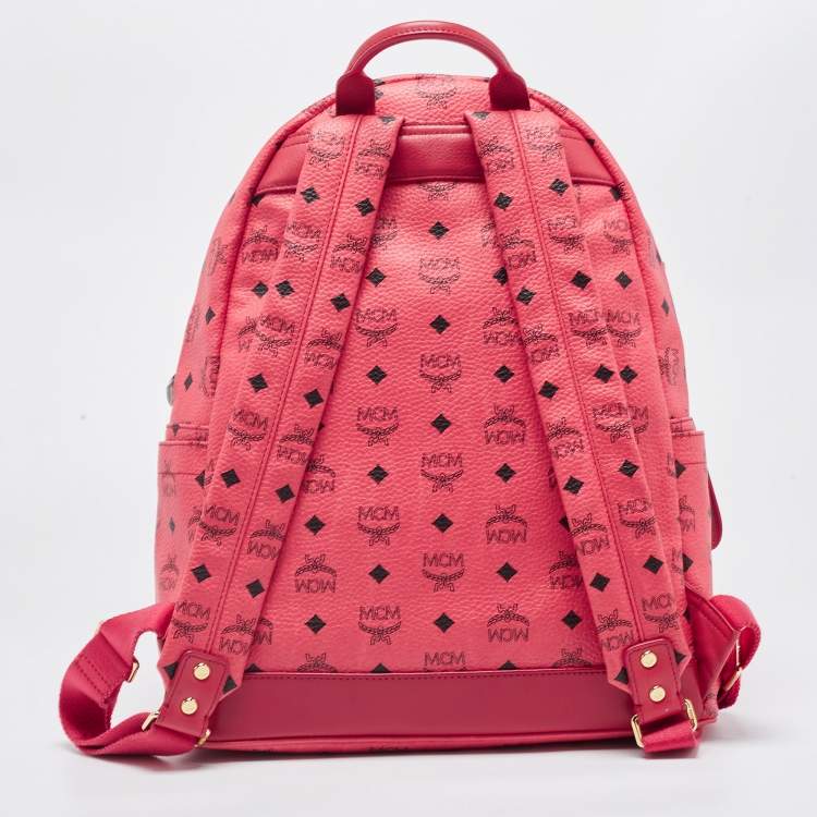 Pre Owned MCM Pink Visetos Coated Canvas and Leather Studs Backpack