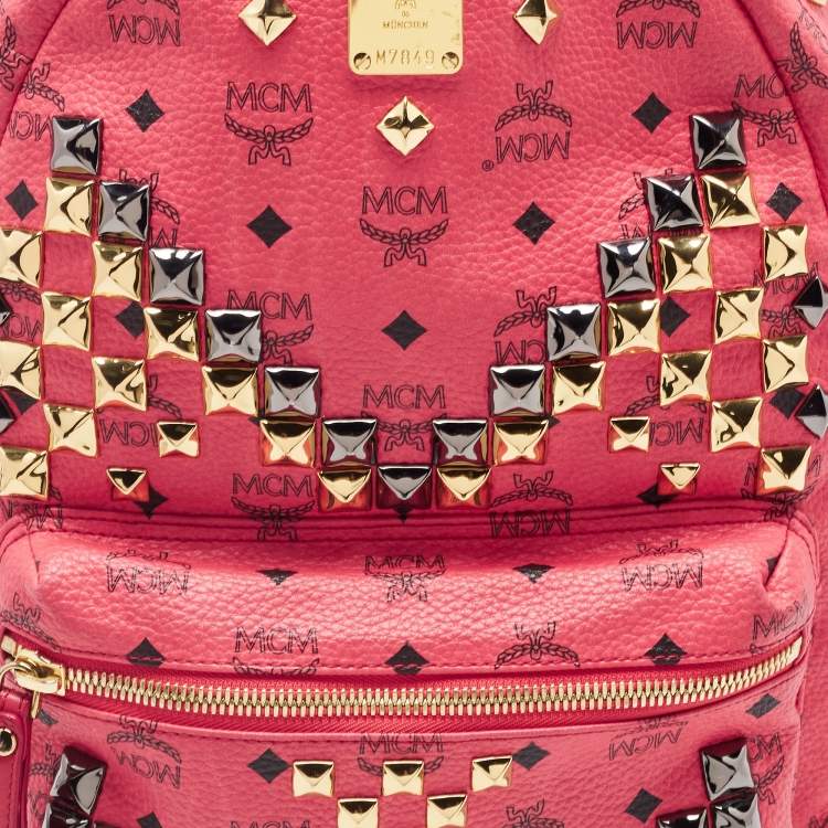 Pre Owned MCM Pink Visetos Coated Canvas and Leather Studs Backpack