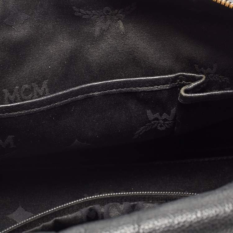 Pre Owned MCM Black Leather Embellished Boston Bag