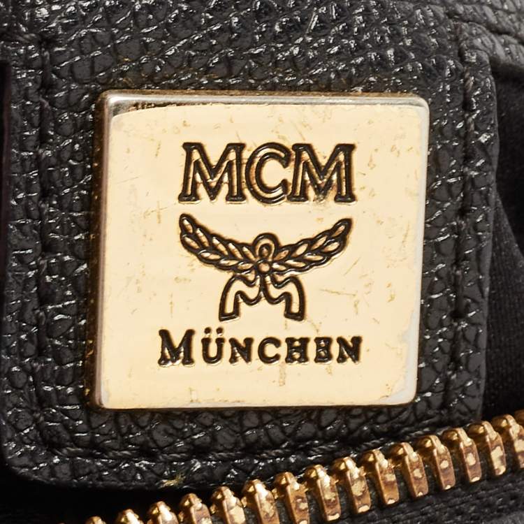 Pre Owned MCM Black Leather Embellished Boston Bag