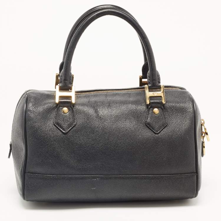 Pre Owned MCM Black Leather Embellished Boston Bag