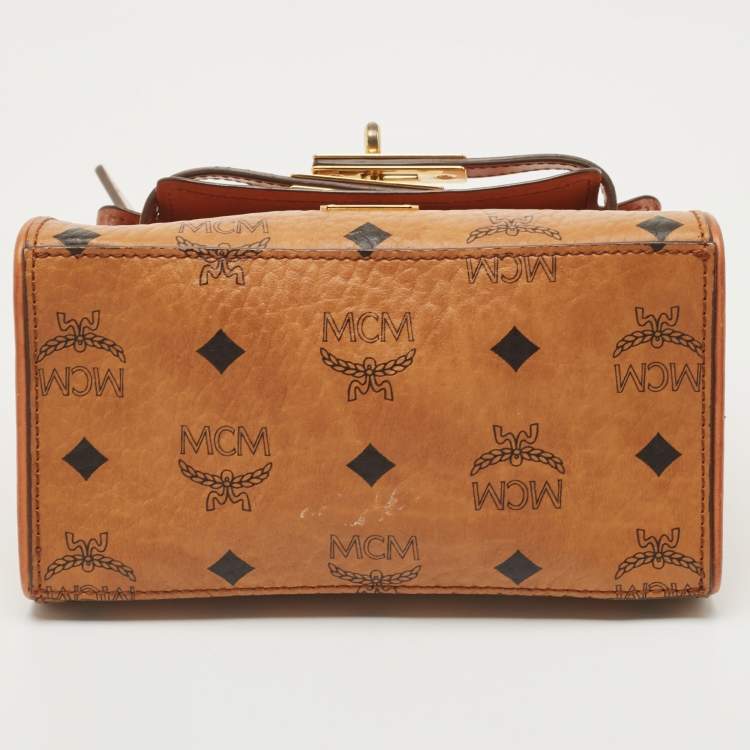Pre Owned MCM Cognac Visetos Coated Canvas Heritage Top Handle Bag