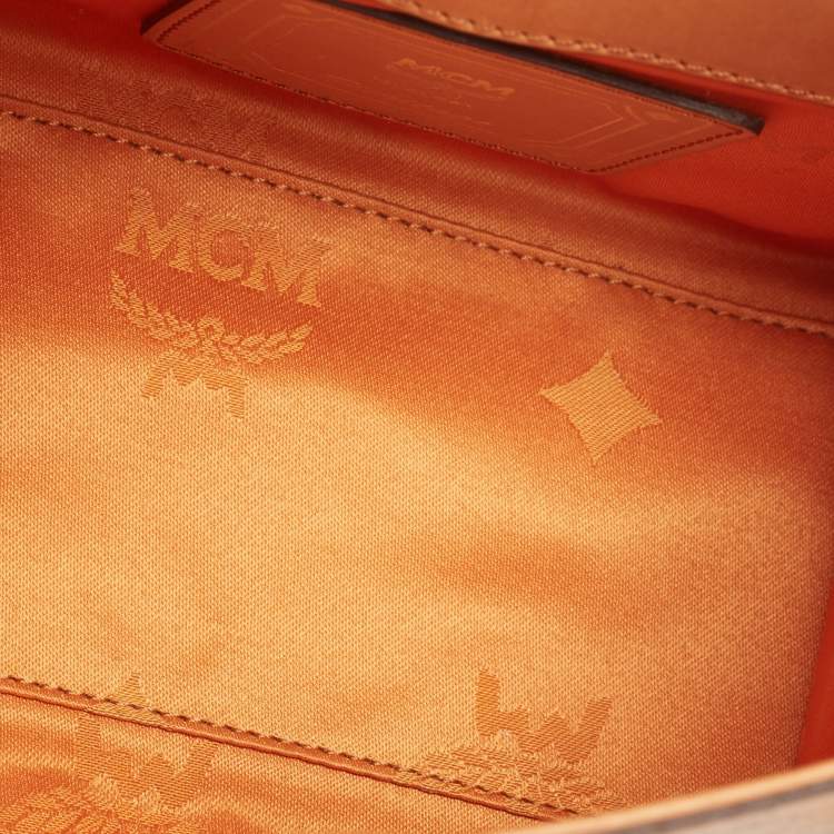 Pre Owned MCM Cognac Visetos Coated Canvas Heritage Top Handle Bag