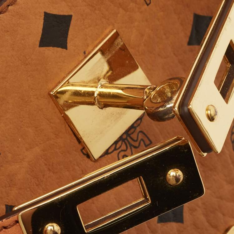 Pre Owned MCM Cognac Visetos Coated Canvas Heritage Top Handle Bag
