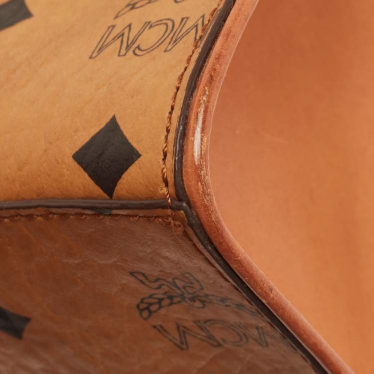 Pre Owned MCM Cognac Visetos Coated Canvas Heritage Top Handle Bag