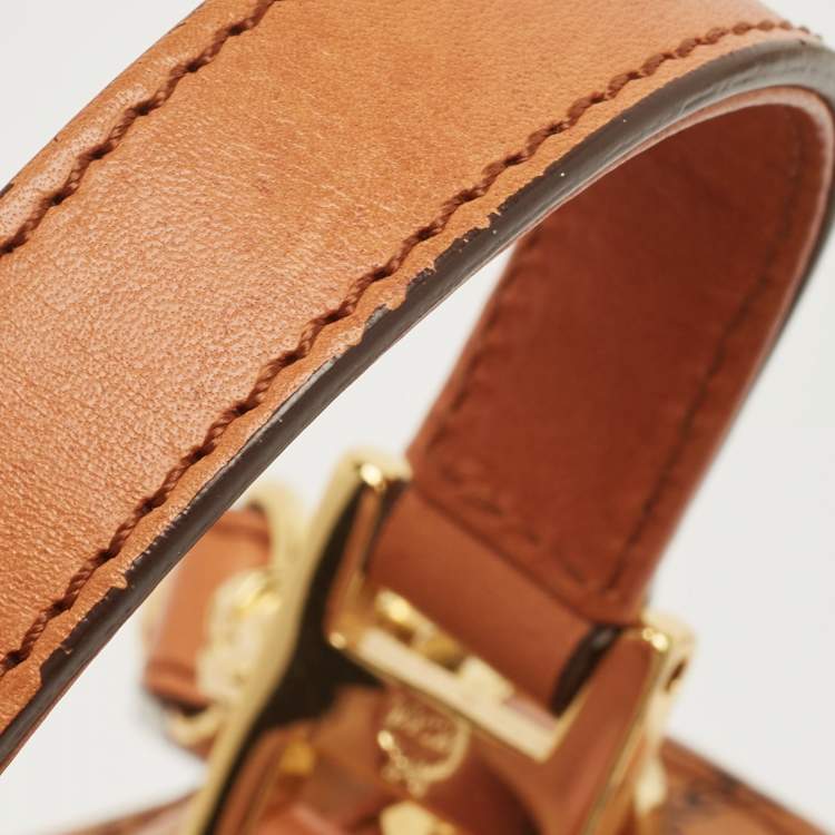Pre Owned MCM Cognac Visetos Coated Canvas Heritage Top Handle Bag