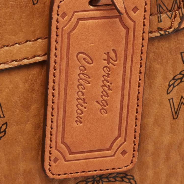 Pre Owned MCM Cognac Visetos Coated Canvas Heritage Top Handle Bag