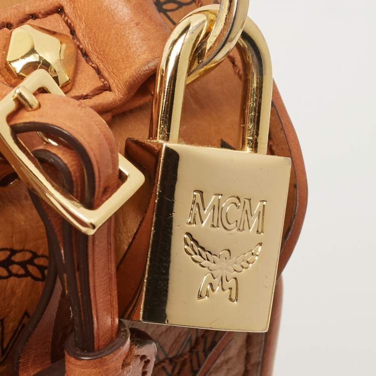 Pre Owned MCM Cognac Visetos Coated Canvas Heritage Top Handle Bag