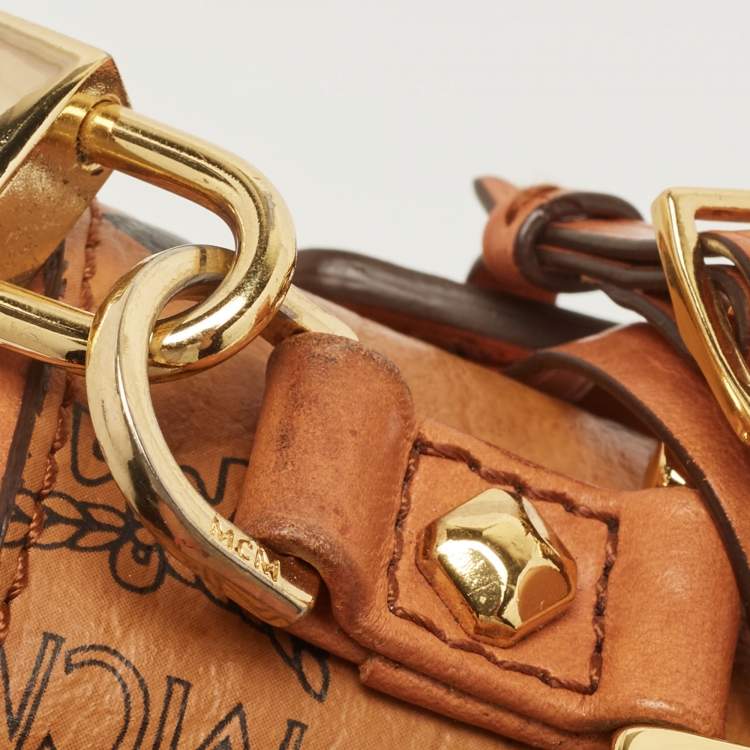 Pre Owned MCM Cognac Visetos Coated Canvas Heritage Top Handle Bag
