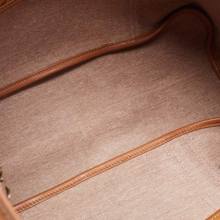 Pre Owned MCM Tan Visetos Coated Canvas and Leather Shopper Tote