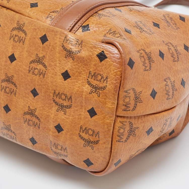 Pre Owned MCM Tan Visetos Coated Canvas and Leather Shopper Tote