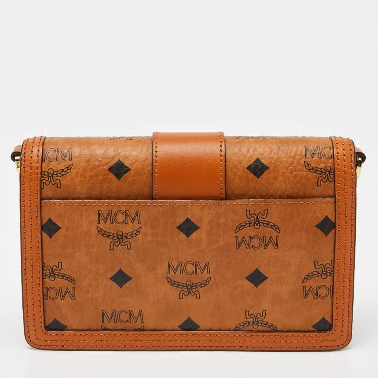 Pre Owned MCM Cognac Visetos Coated Canvas and Leather Mini Rabbit Crossbody Bag