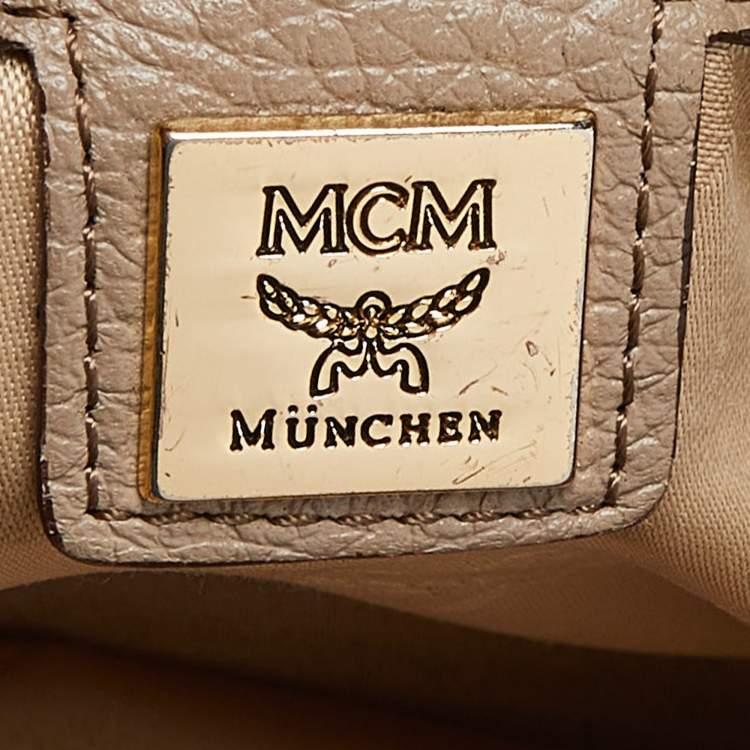Pre Owned MCM Taupe Leather Shoulder Bag