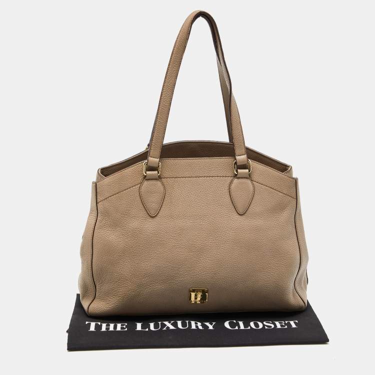 Pre Owned MCM Taupe Leather Shoulder Bag