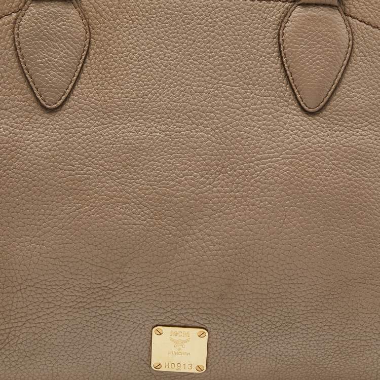 Pre Owned MCM Taupe Leather Shoulder Bag