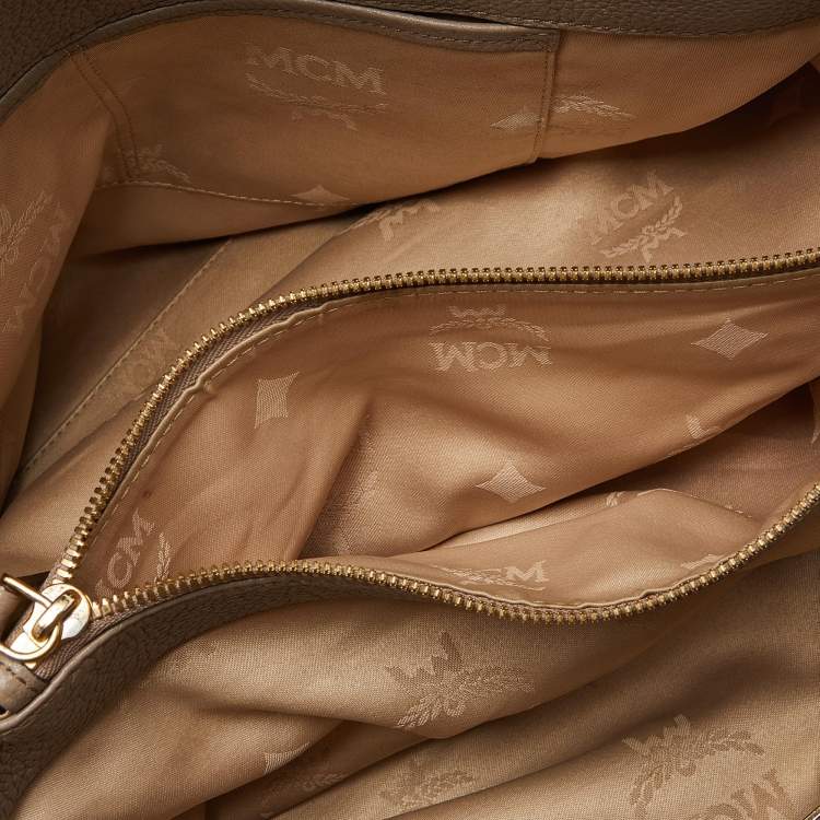 Pre Owned MCM Taupe Leather Shoulder Bag