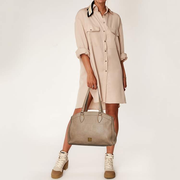 Pre Owned MCM Taupe Leather Shoulder Bag