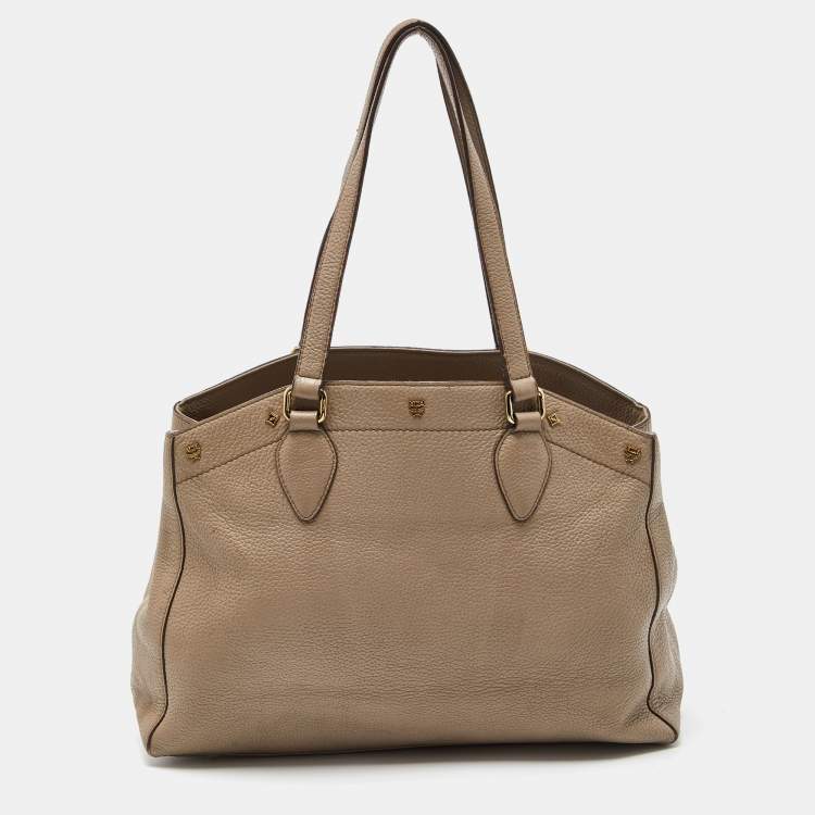 Pre Owned MCM Taupe Leather Shoulder Bag