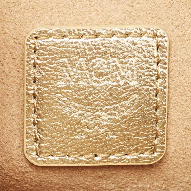 Pre Owned MCM Beige/Gold Lurex Fabric and Laminated Leather Round Crossbody Bag