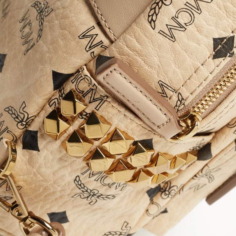 Pre Owned MCM Beige Visetos Coated Canvas and Leather Mini Studded Stark-Bebe Boo Backpack