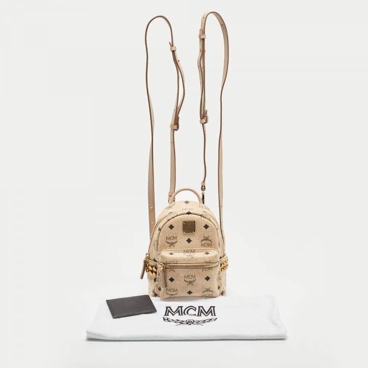 Pre Owned MCM Beige Visetos Coated Canvas and Leather Mini Studded Stark-Bebe Boo Backpack
