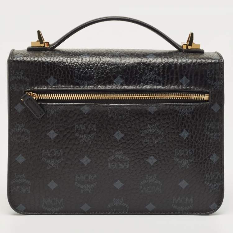 Pre Owned MCM Black Visetos Coated Canvas and Leather Patricia Top Handle Bag