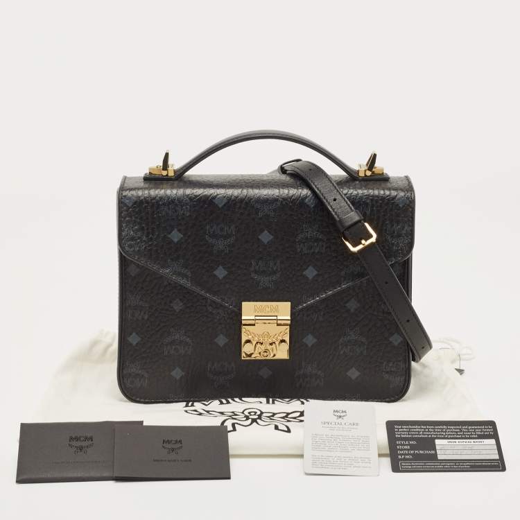 Pre Owned MCM Black Visetos Coated Canvas and Leather Patricia Top Handle Bag