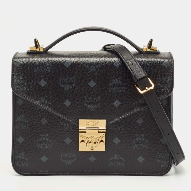 MCM Black Visetos Coated Canvas and Leather Patricia Top Handle