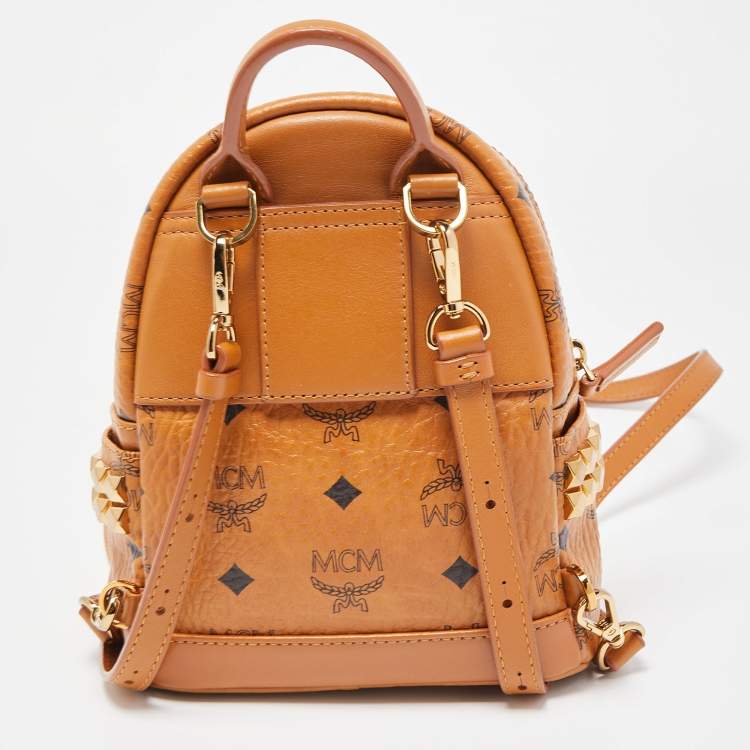 Pre Owned MCM Cognac Visetos Coated Canvas and Leather Mini Studded Stark-Bebe Boo Backpack