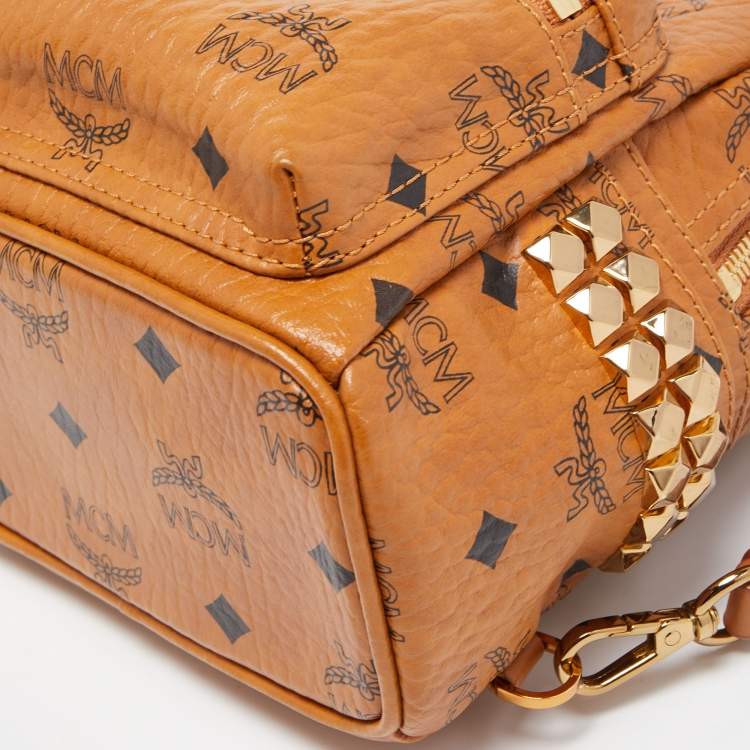 Pre Owned MCM Cognac Visetos Coated Canvas and Leather Mini Studded Stark-Bebe Boo Backpack