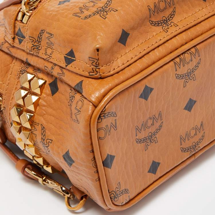 Pre Owned MCM Cognac Visetos Coated Canvas and Leather Mini Studded Stark-Bebe Boo Backpack