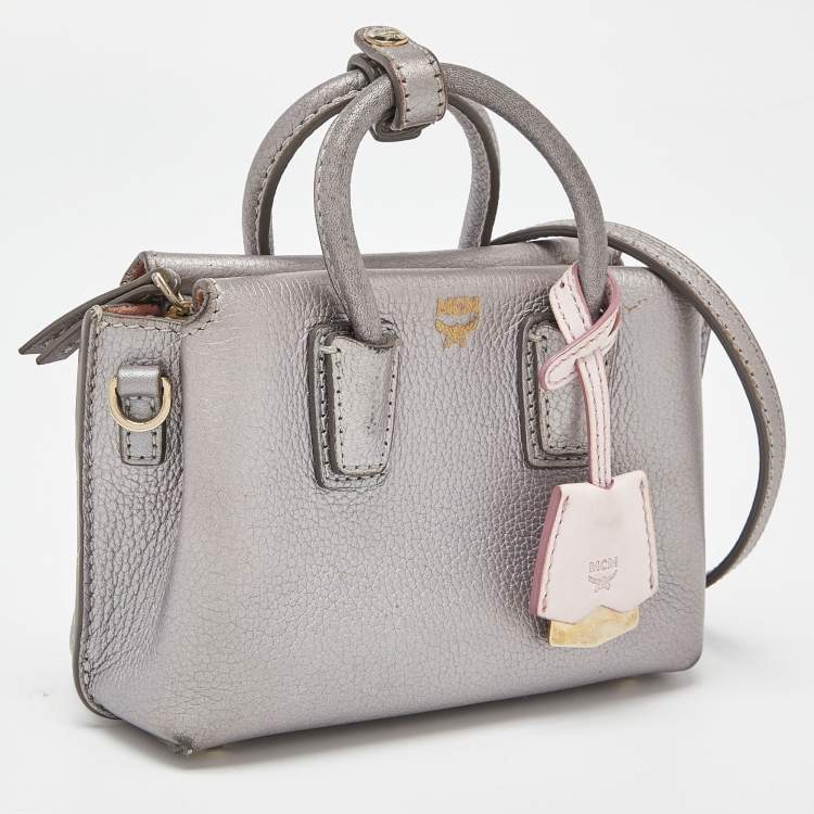 Pre Owned MCM Silver Leather Mini Milla Tote