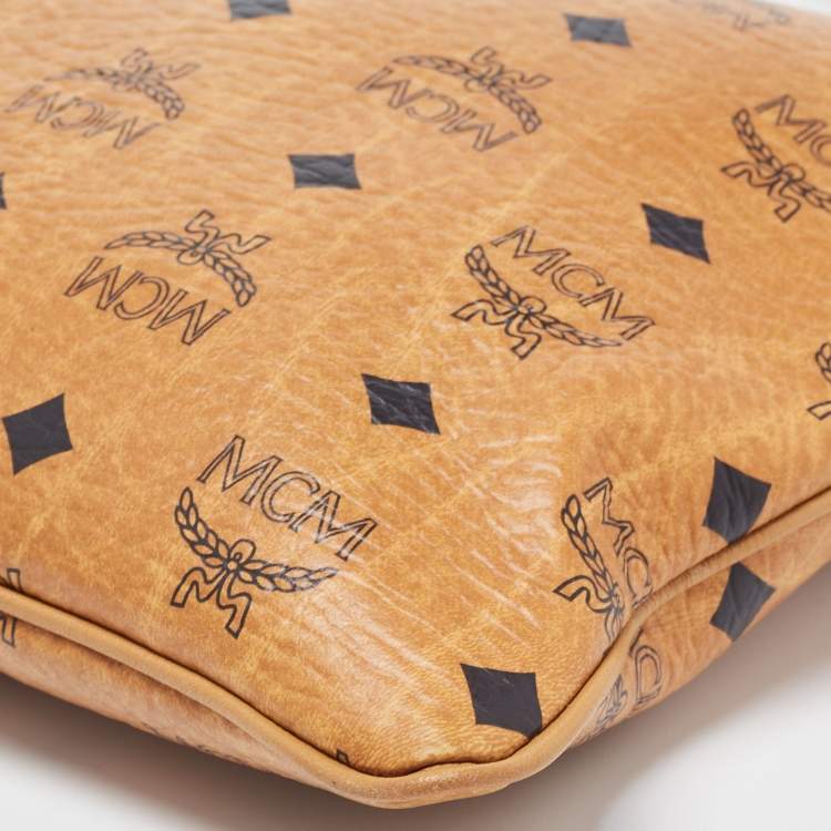 Pre Owned MCM Cognac Visetos Coated Canvas Zip Top Strap Pouch