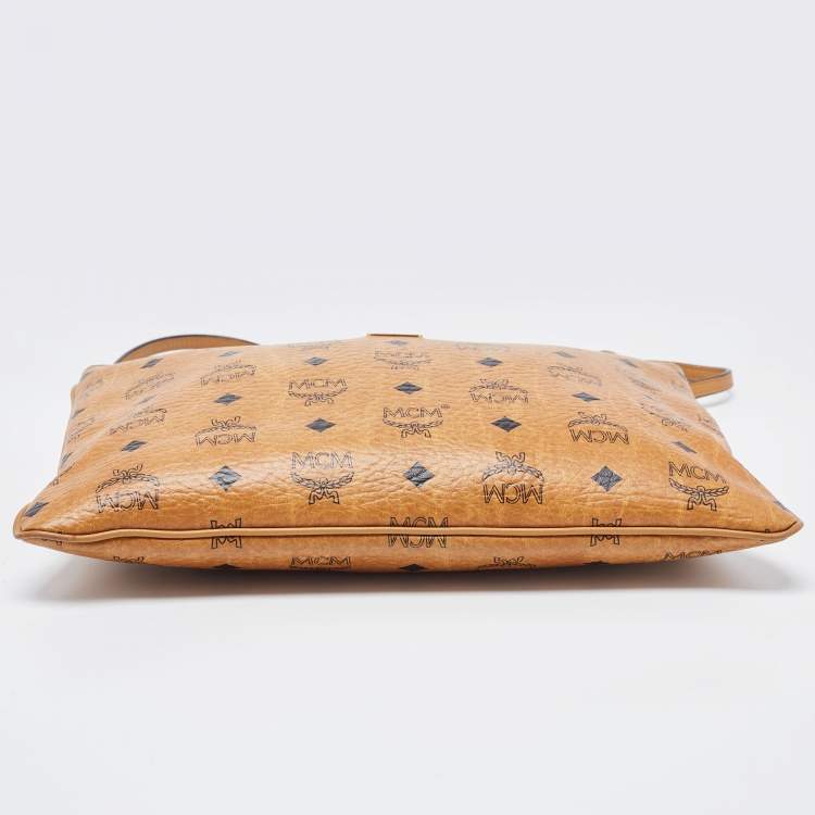 Pre Owned MCM Cognac Visetos Coated Canvas Zip Top Strap Pouch