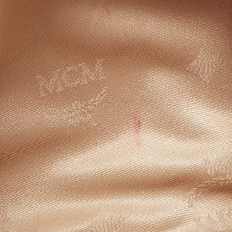 Pre Owned MCM Cognac Visetos Coated Canvas Zip Top Strap Pouch