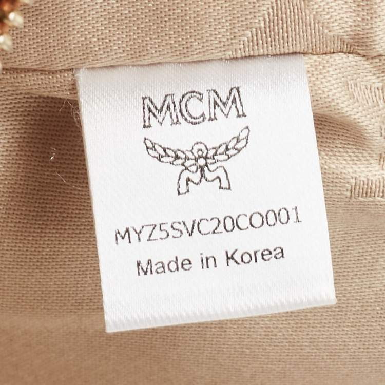 Pre Owned MCM Cognac Visetos Coated Canvas Zip Top Strap Pouch