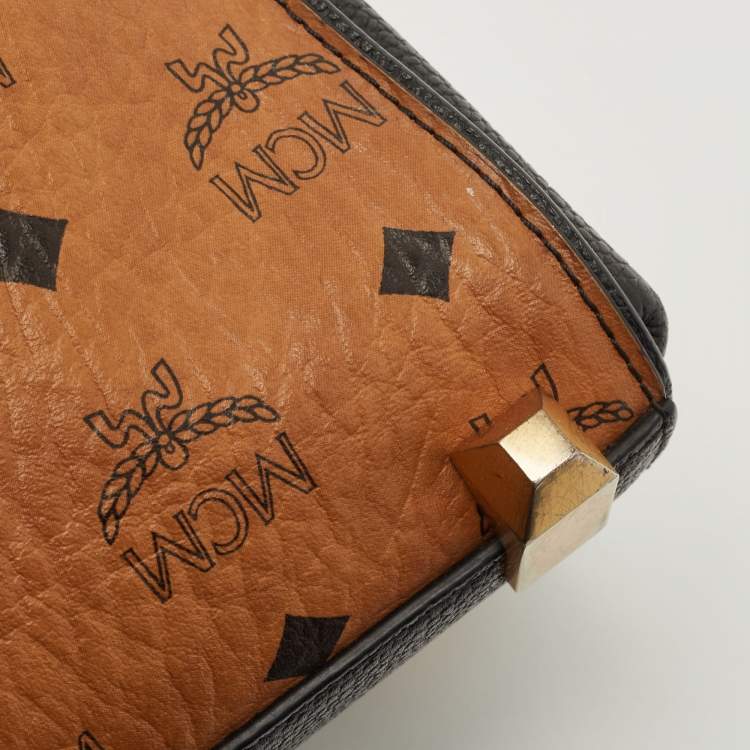 Pre Owned MCM Black/Cognac Visetos Leather Mini Corina Top Handle Bag