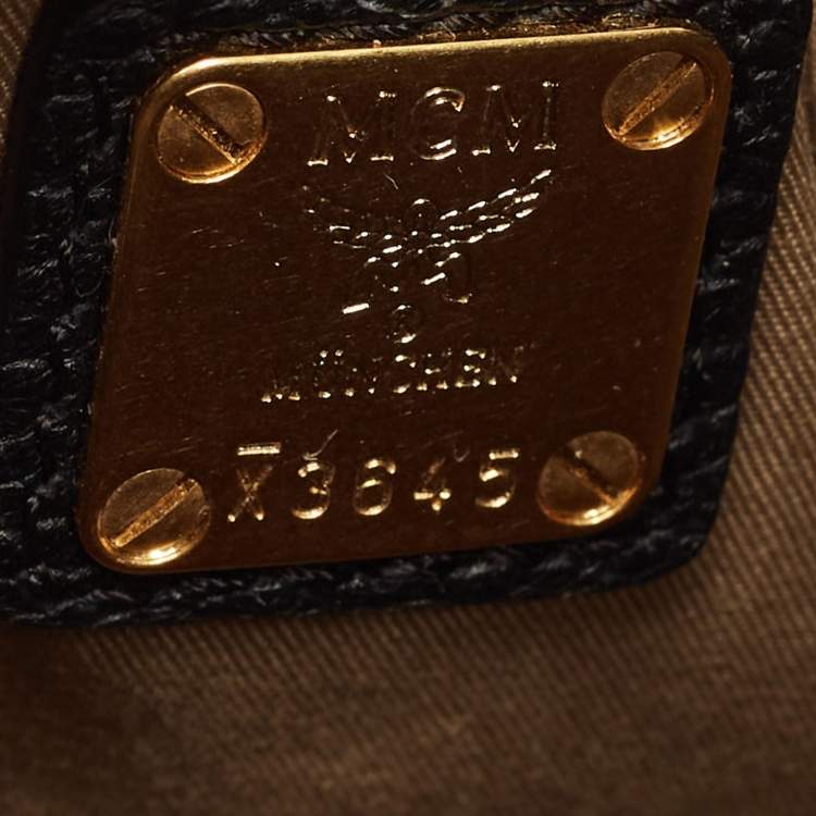 Pre Owned MCM Black/Cognac Visetos Leather Mini Corina Top Handle Bag
