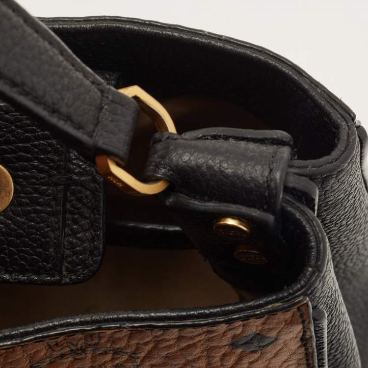 Pre Owned MCM Black/Cognac Visetos Leather Mini Corina Top Handle Bag