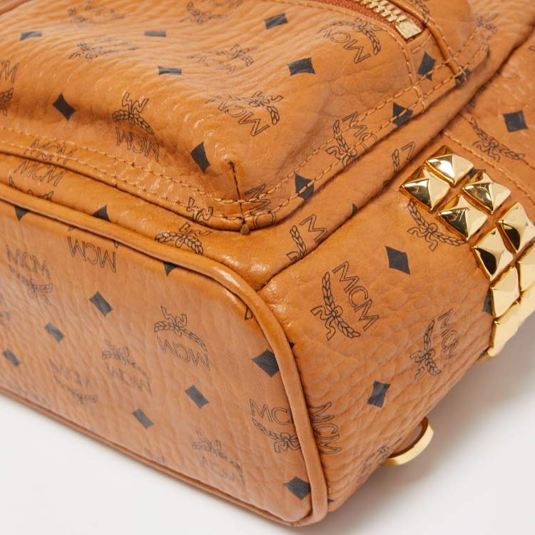 Pre Owned MCM Tan Visetos Coated Canvas and Leather Mini Studded Stark-Bebe Boo Backpack