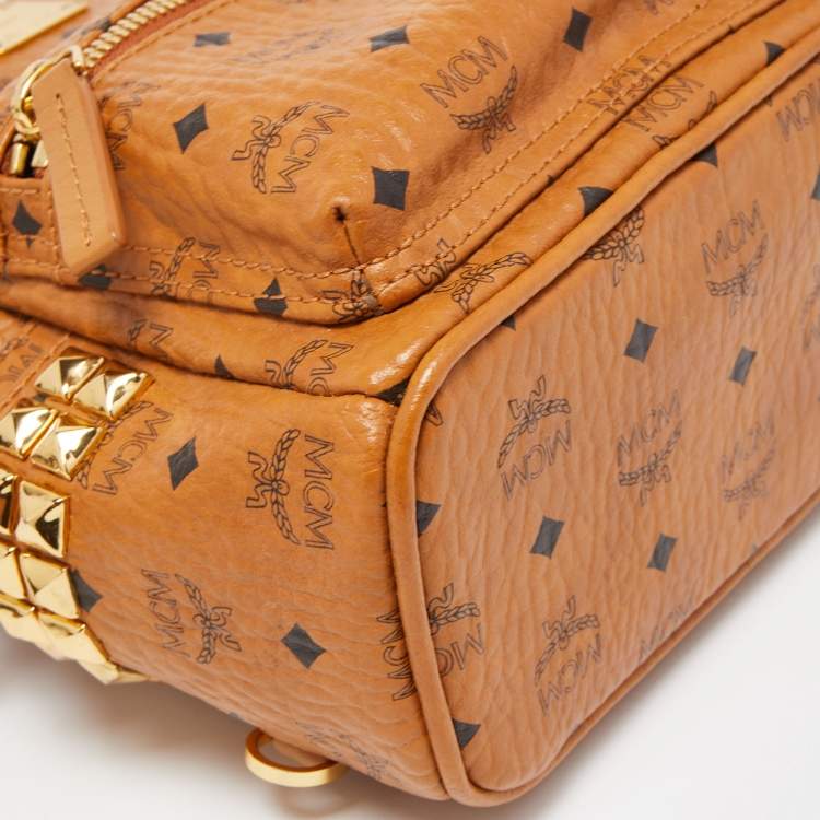 Pre Owned MCM Tan Visetos Coated Canvas and Leather Mini Studded Stark-Bebe Boo Backpack