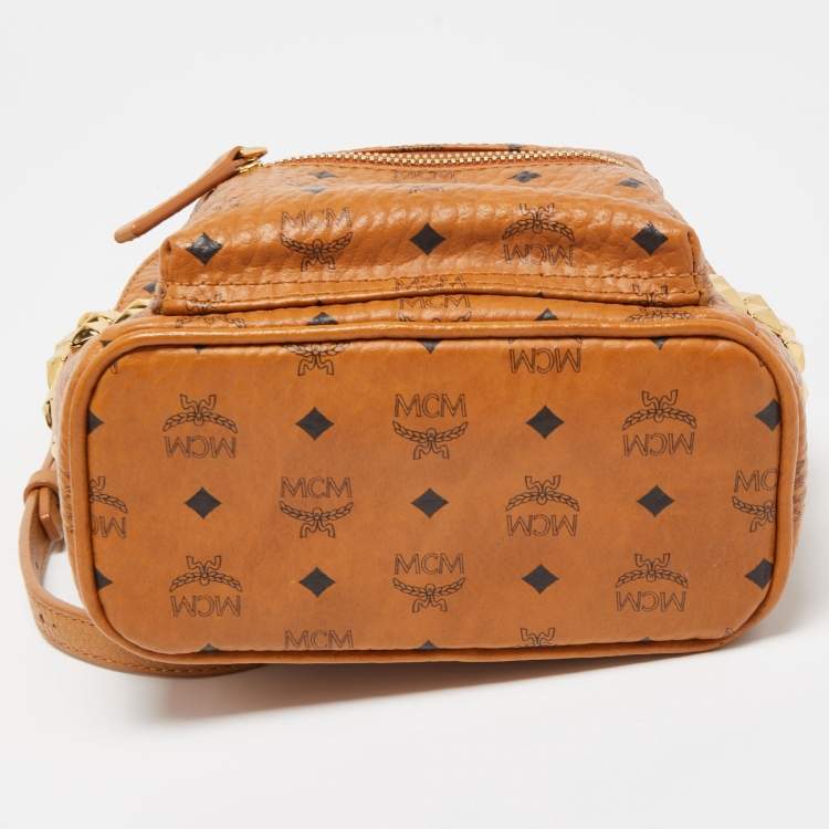 Pre Owned MCM Tan Visetos Coated Canvas and Leather Mini Studded Stark-Bebe Boo Backpack
