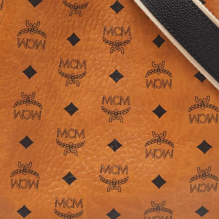 مملوكة مسبقًا MCM Cognac/Black Visetos Coated Canvas and Leather Corina Tote