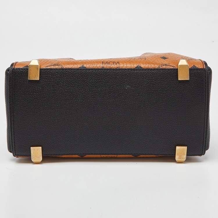 مملوكة مسبقًا MCM Cognac/Black Visetos Coated Canvas and Leather Corina Tote